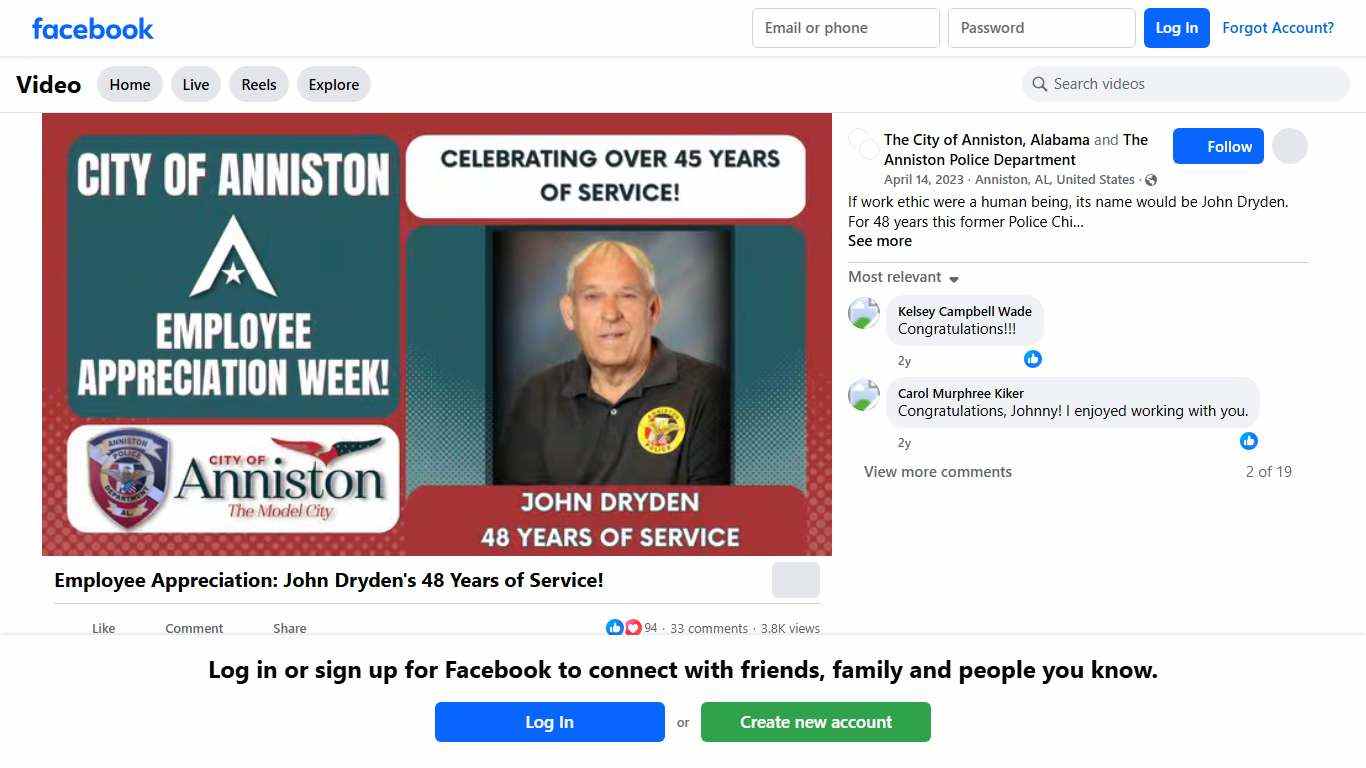 If work ethic were a human being, its name would be John Dryden. For 48 years this former Police Chief, Public Works Director, and City Manager, has served the citizens of Anniston. Today we celebrate him! 🚓 The longest tenured City of Anniston Employee, John Dryden, started his career with the Anniston Police Department as a 3rd shift patrol officer for 2 years. He then went into the special duty unit for 7 years, afterwards he joined the uniform division as a sergeant, yet was soon promoted to