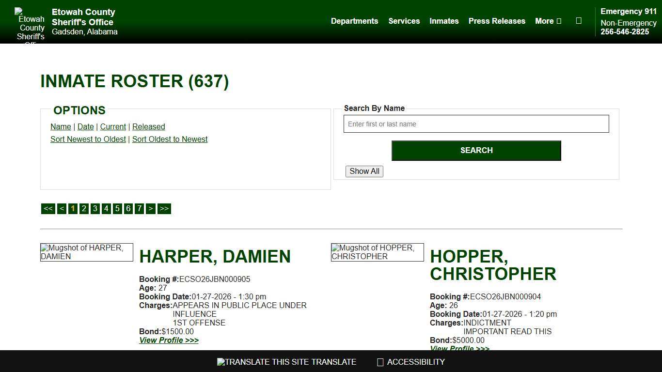Inmate Roster - Current Inmates Booking Date Descending - Etowah County Sheriff's Office